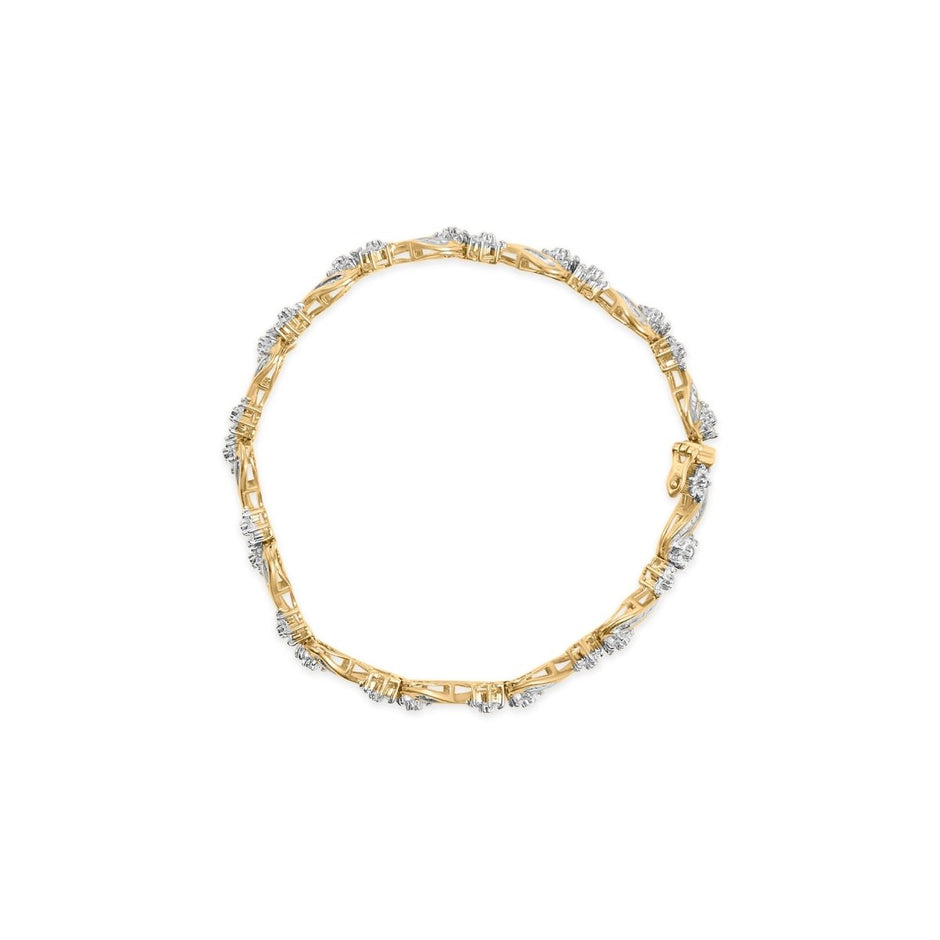 10k Yellow Gold 3.00 Cttw Round-Cut and Baguette-Cut Floral Link 7.25