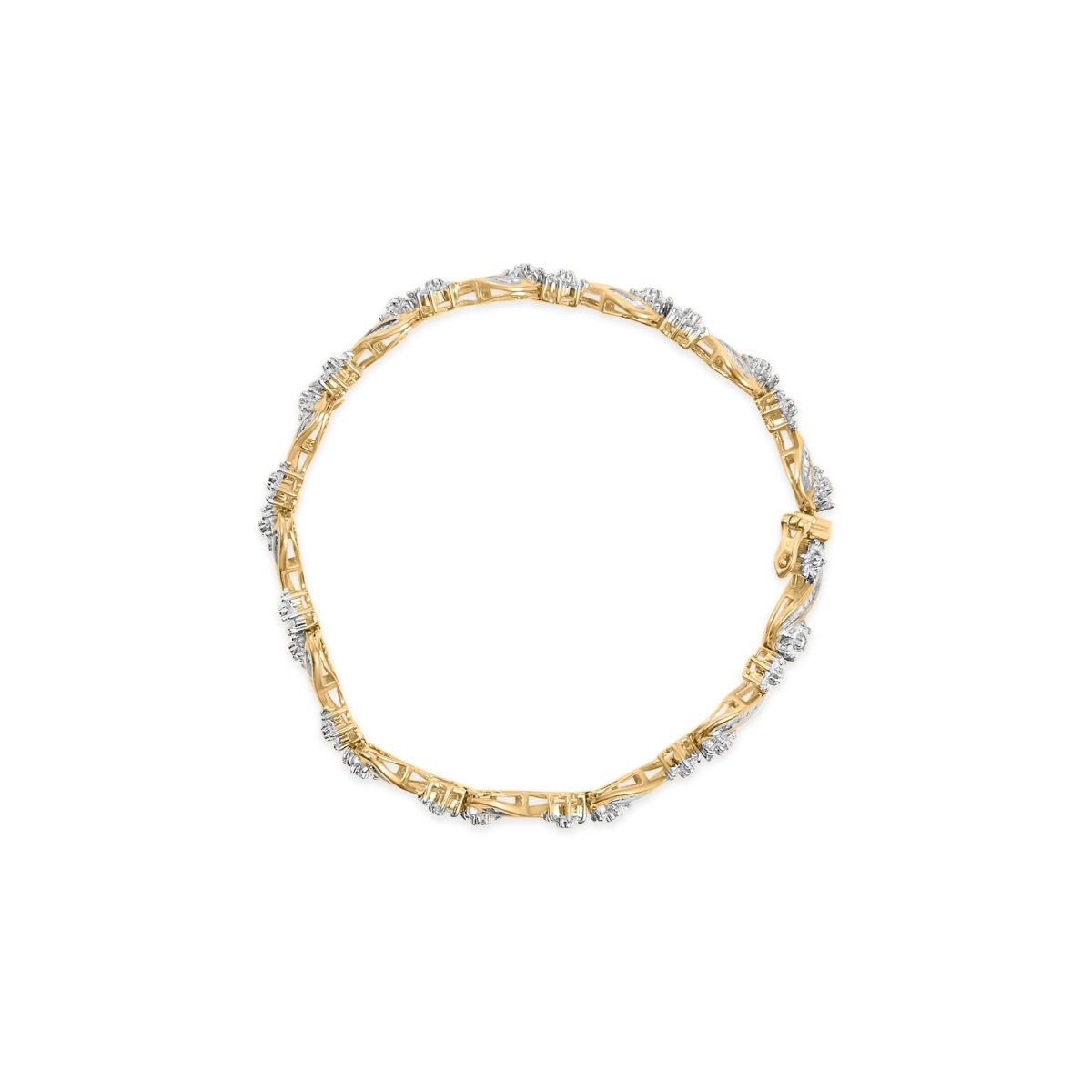 10k Yellow Gold 3.00 Cttw Round-Cut and Baguette-Cut Floral Link 7.25