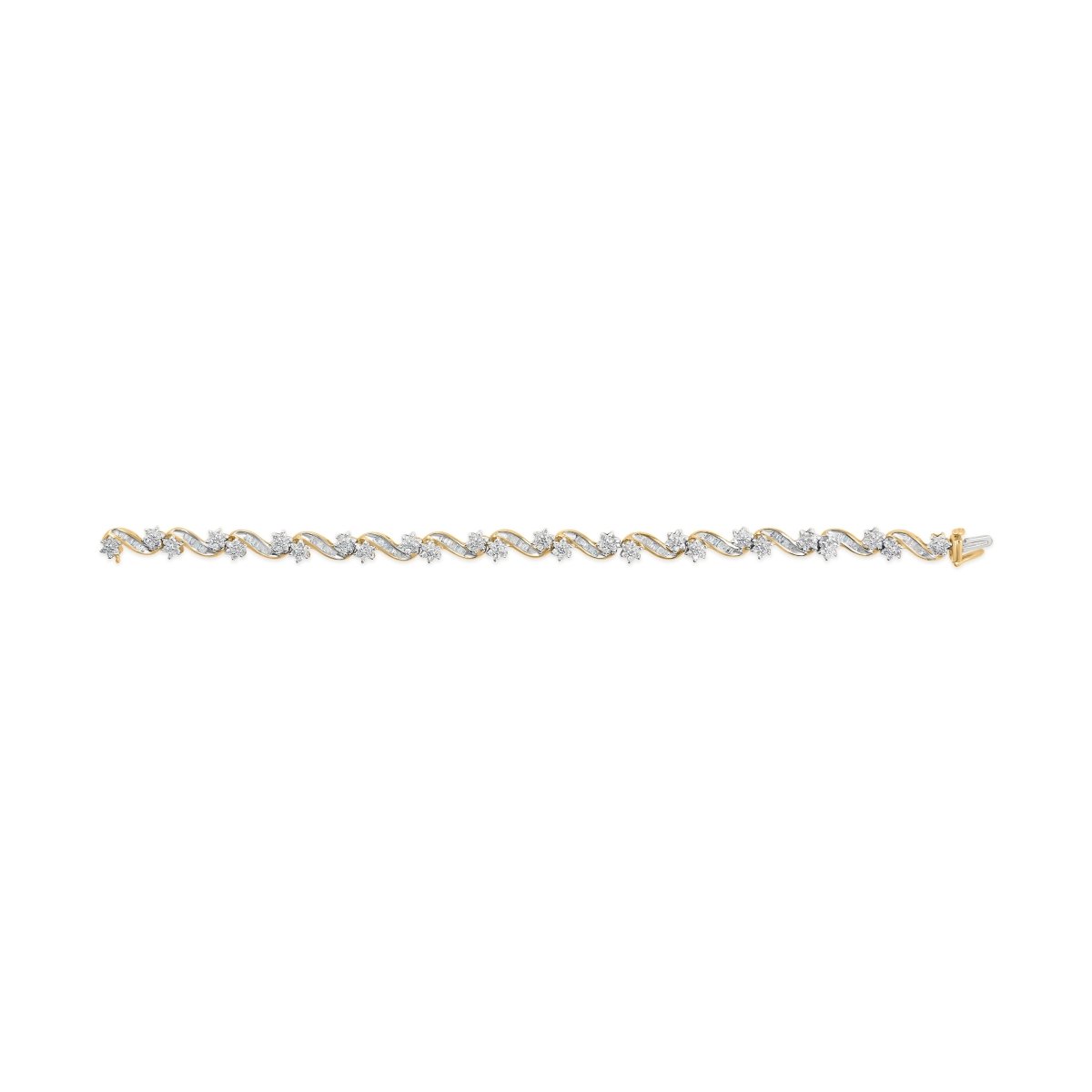 10k Yellow Gold 3.00 Cttw Round-Cut and Baguette-Cut Floral Link 7.25