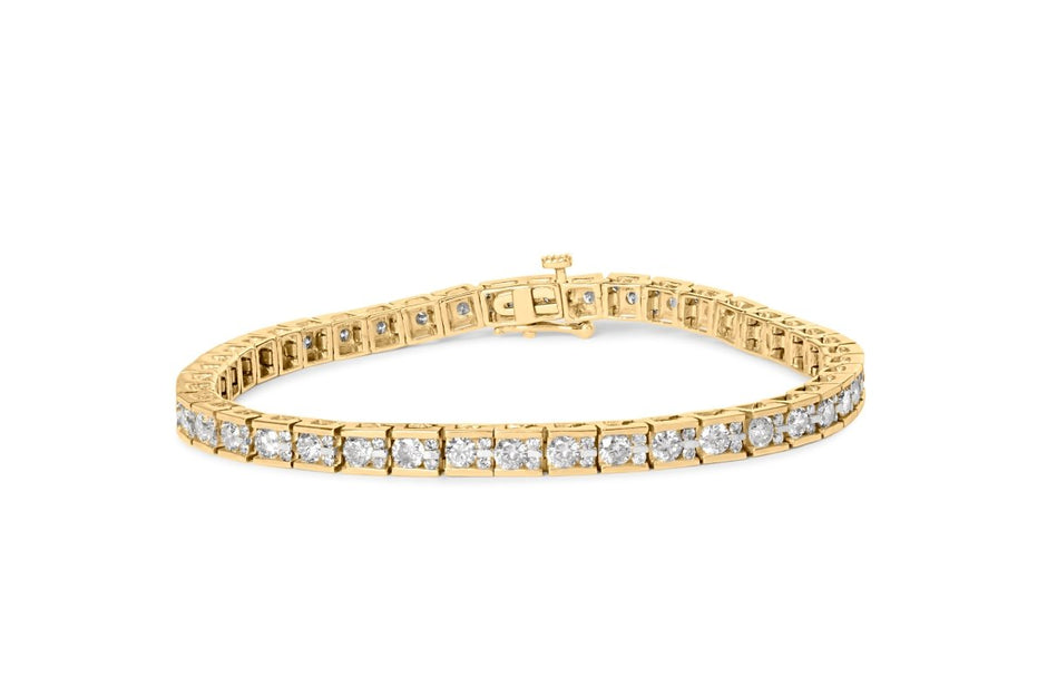 10K Yellow Gold 4.00 Cttw Channel Set Round Diamond Tennis 7" Bracelet (J-K Color, I1-I2 Clarity) - Bracelets - Custom Crafting Alliance, LLC