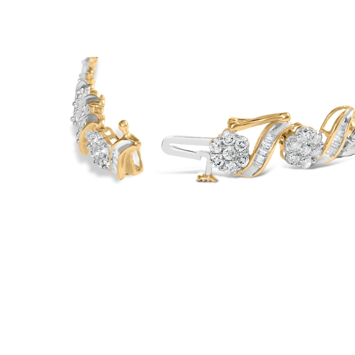 10k Yellow Gold 5.00 Cttw Round-Cut and Baguette-Cut Diamond Floral Link 7.25