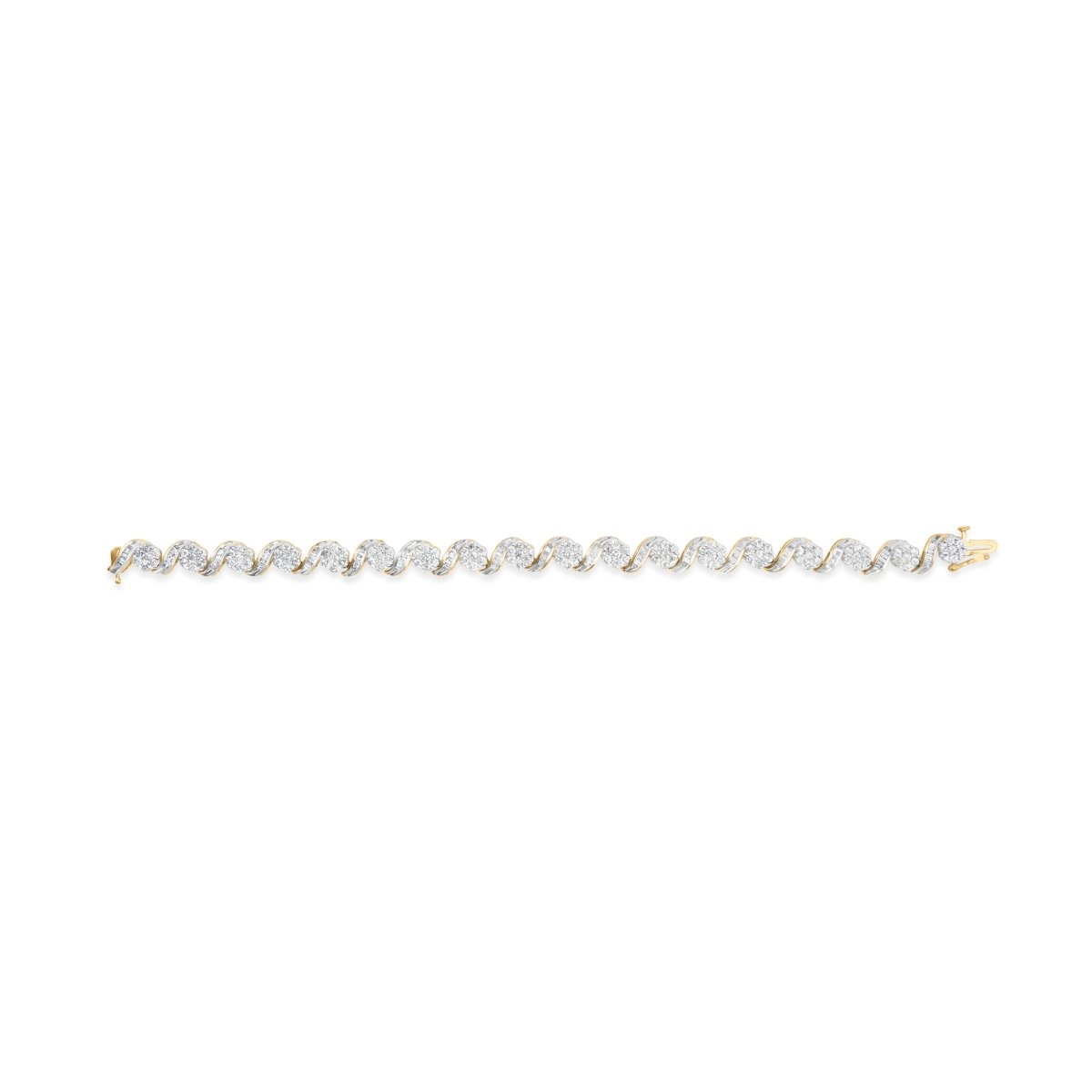 10k Yellow Gold 5.00 Cttw Round-Cut and Baguette-Cut Diamond Floral Link 7.25