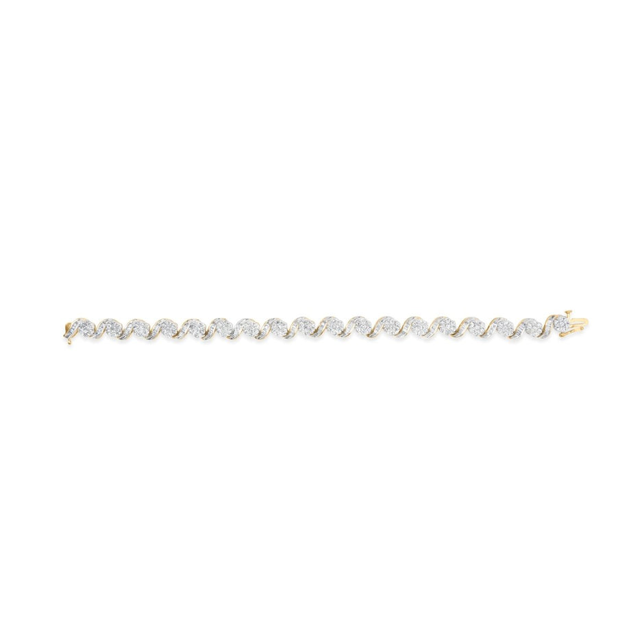 10k Yellow Gold 5.00 Cttw Round-Cut and Baguette-Cut Diamond Floral Link 7.25