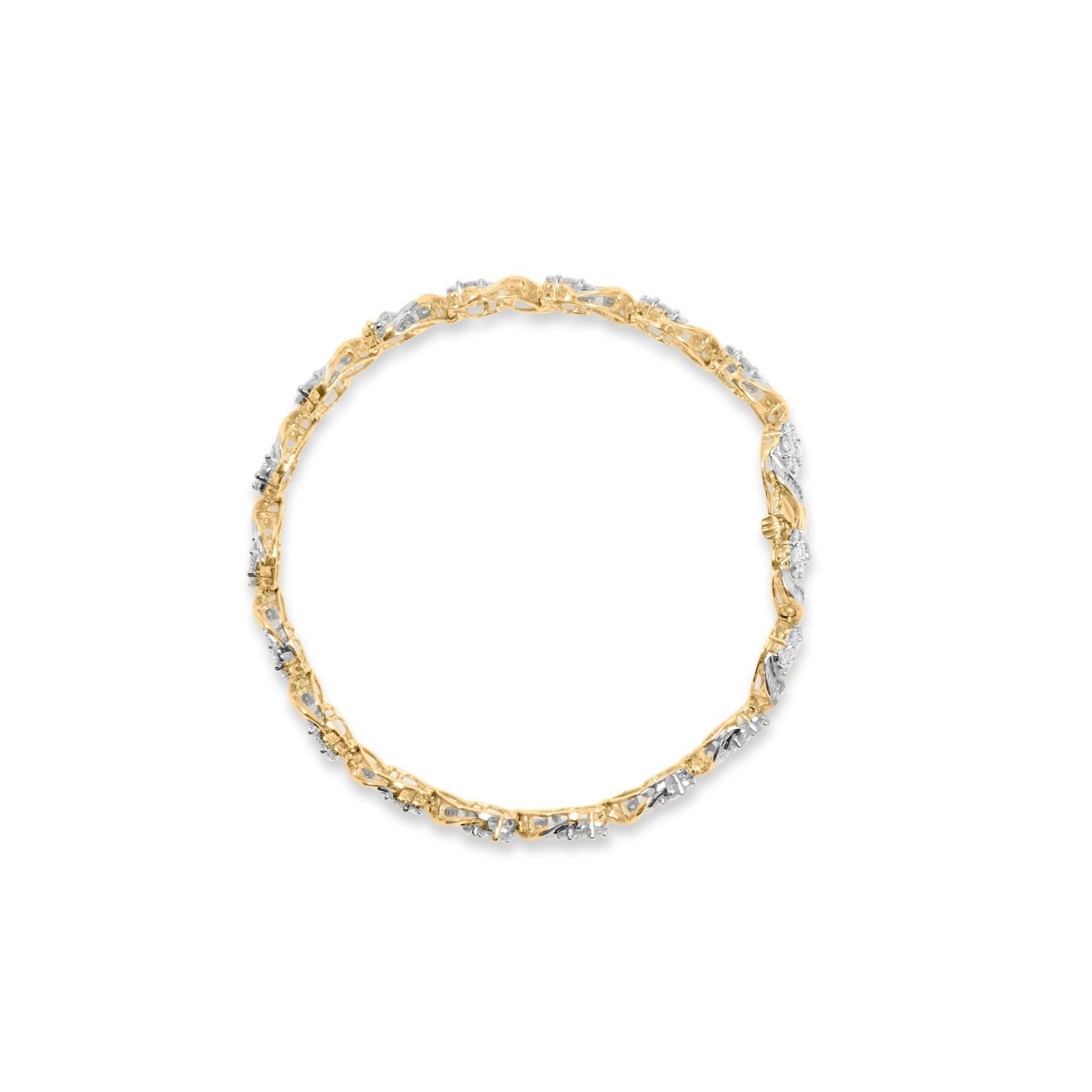 10k Yellow Gold 5.00 Cttw Round-Cut and Baguette-Cut Diamond Floral Link 7.25