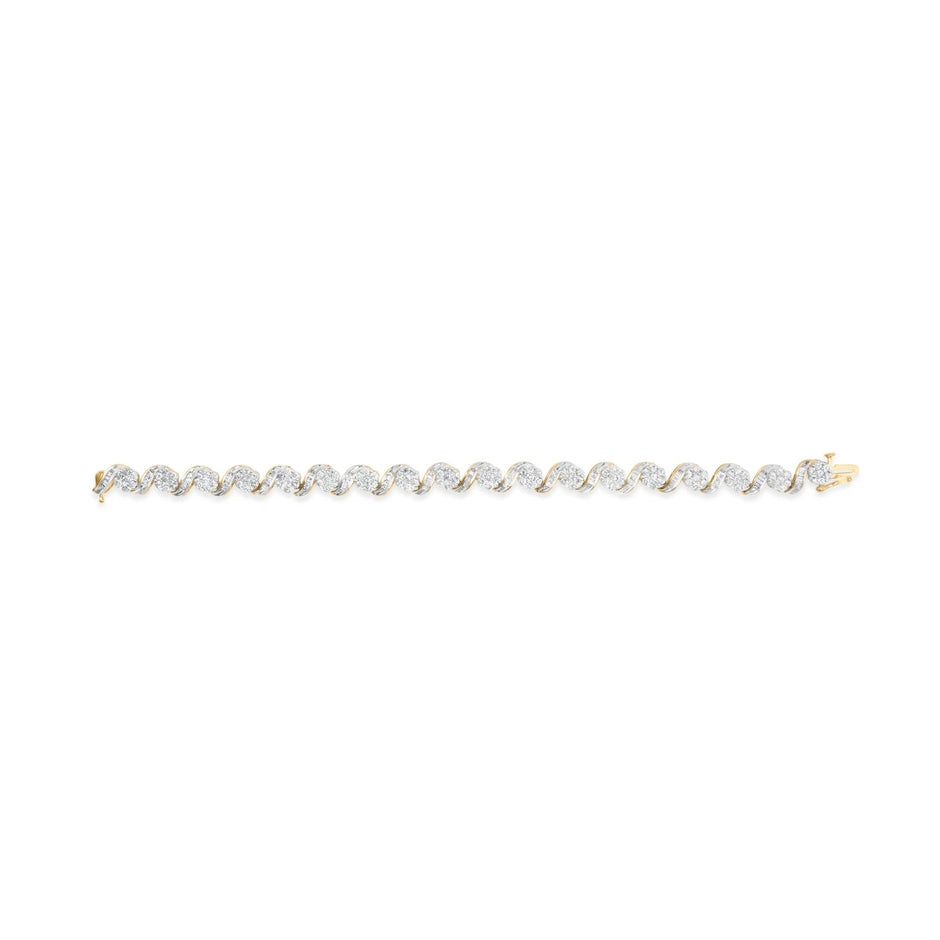 10k Yellow Gold 5.00 Cttw Round-Cut and Baguette-Cut Diamond Floral Link 7.25