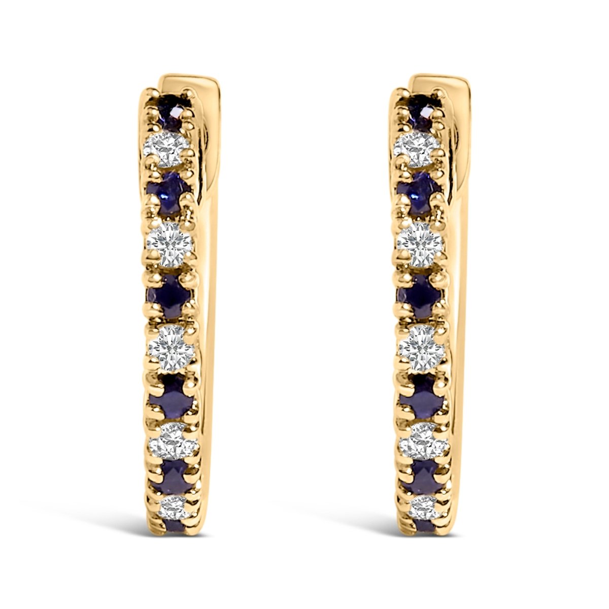 10K Yellow Gold Alternating Blue Sapphire 1/10 Cttw Diamond Huggy Hoop Earrings (I-J Color, I1-I2 Clarity) - Earrings - Custom Crafting Alliance, LLC