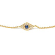 10K Yellow Gold Blue Sapphire and Diamond Accent Evil Eye Station Link Bracelet (H-I Color, I1-I2 Clarity) - Size 7