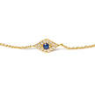 10K Yellow Gold Blue Sapphire and Diamond Accent Evil Eye Station Link Bracelet (H-I Color, I1-I2 Clarity) - Size 7