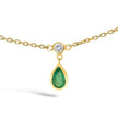10K Yellow Gold Dangling 5x3 mm Green Emerald and Diamond Station Necklace - 18