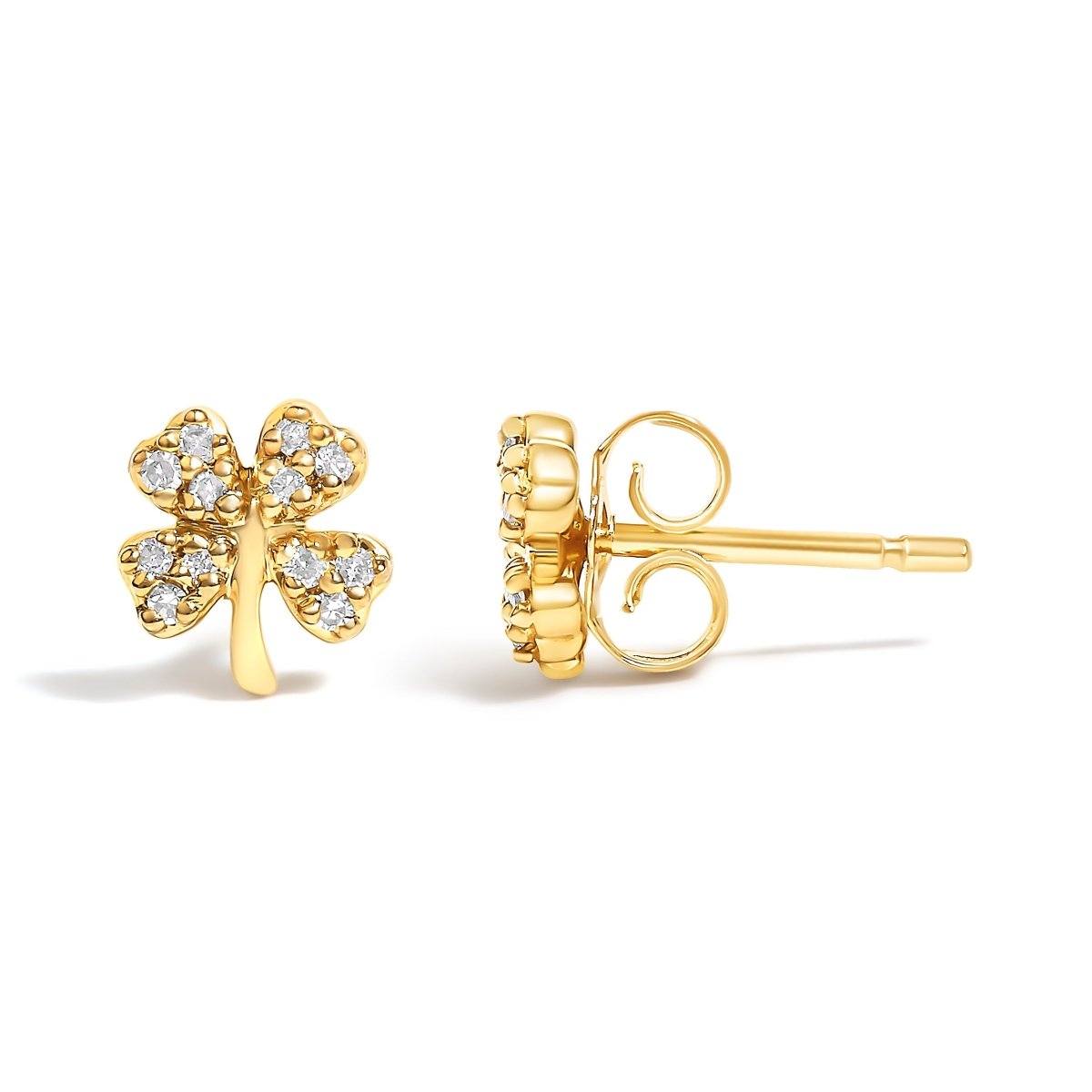 10K Yellow Gold Diamond Accent 4 Leaf Clover Stud Earrings - Earrings - Custom Crafting Alliance, LLC