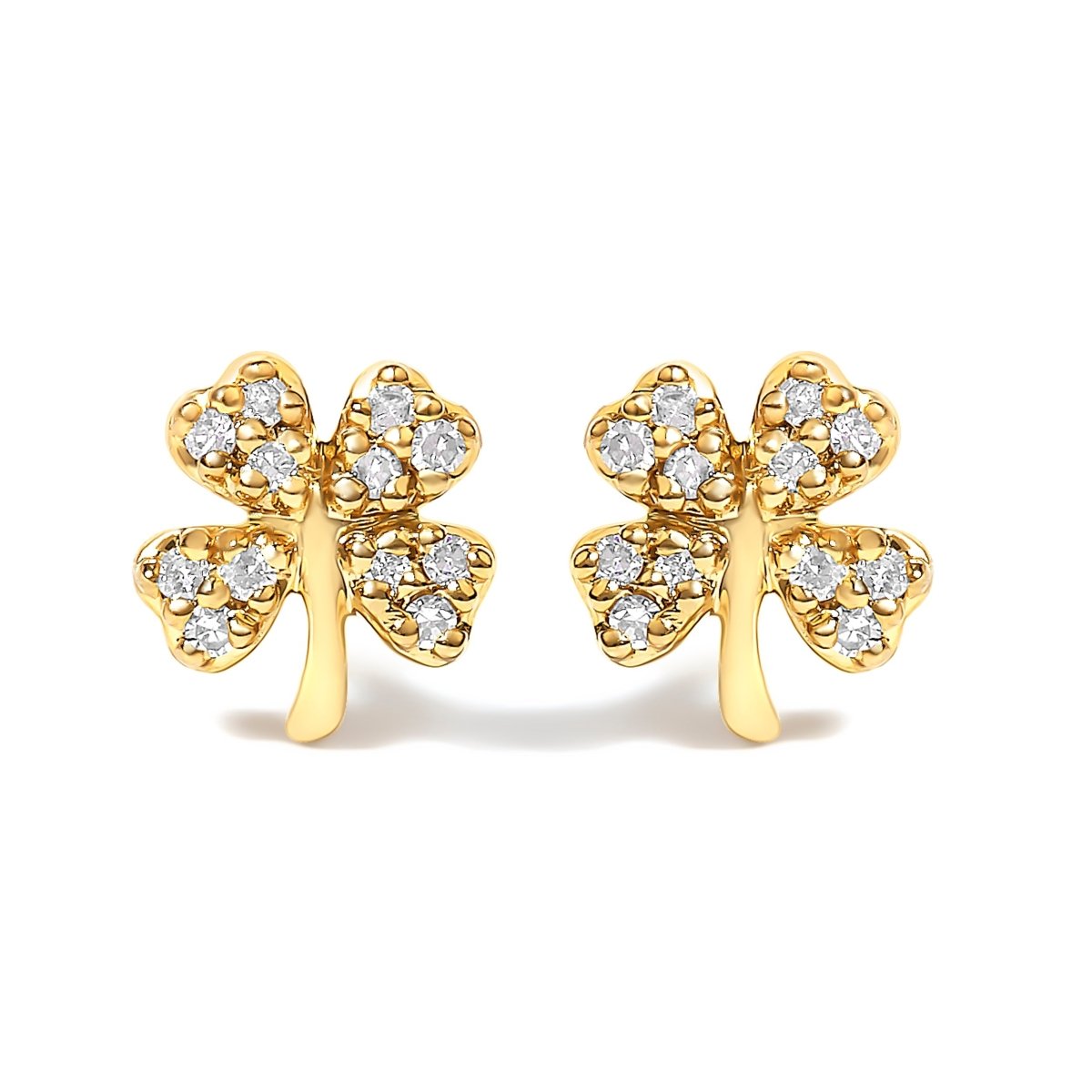 10K Yellow Gold Diamond Accent 4 Leaf Clover Stud Earrings - Earrings - Custom Crafting Alliance, LLC