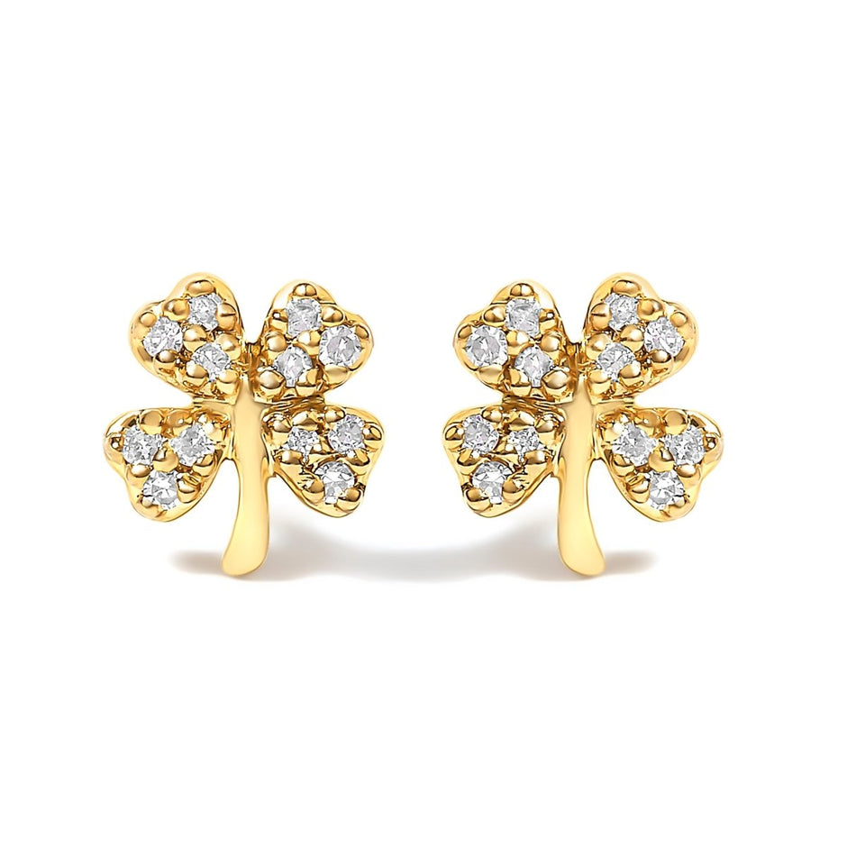 10K Yellow Gold Diamond Accent 4 Leaf Clover Stud Earrings - Earrings - Custom Crafting Alliance, LLC