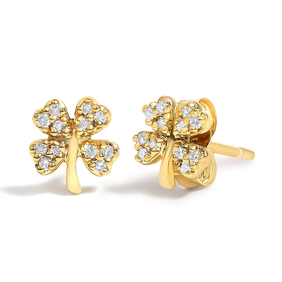 10K Yellow Gold Diamond Accent 4 Leaf Clover Stud Earrings - Earrings - Custom Crafting Alliance, LLC