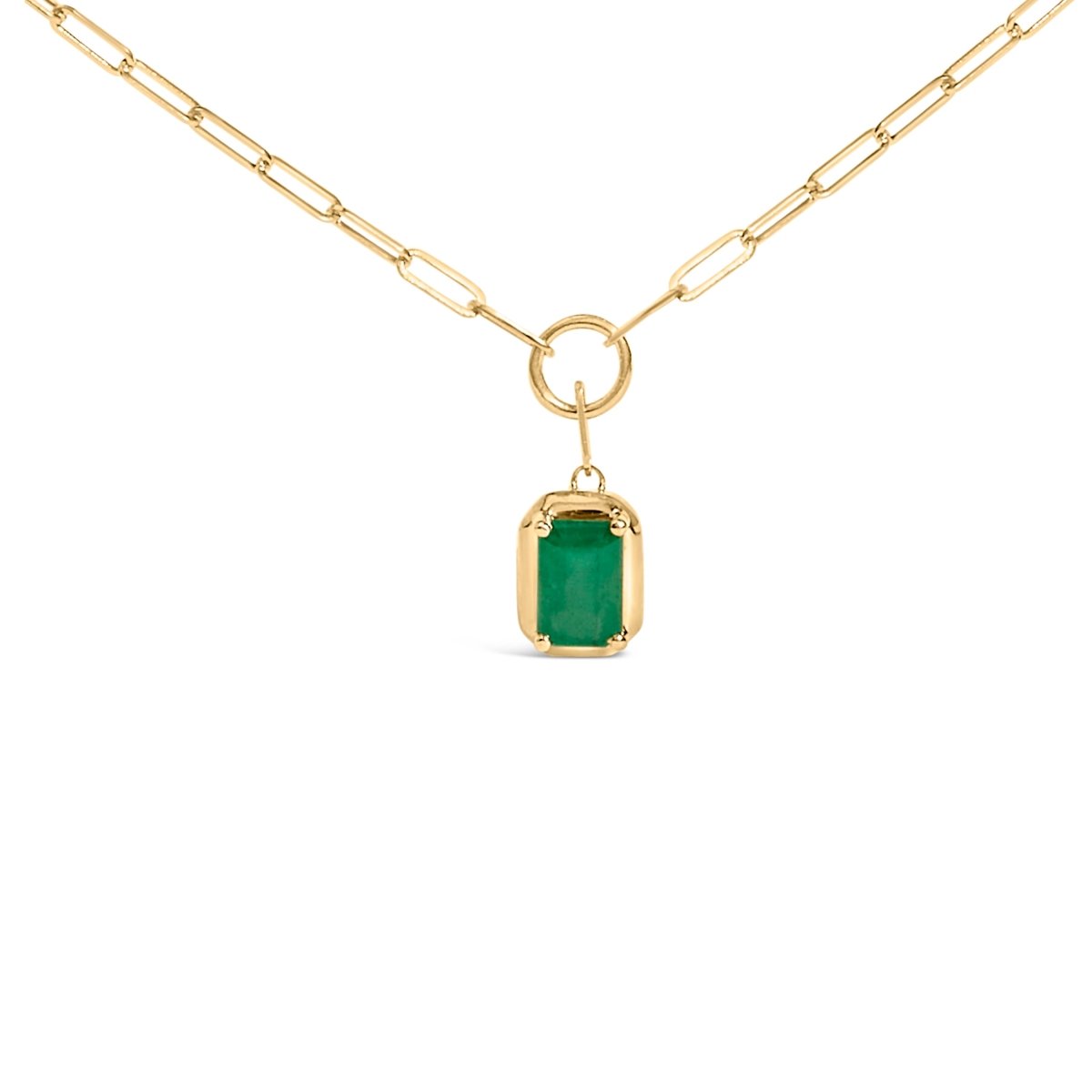 10K Yellow Gold Emerald Cut 6x4 MM Green Emerald Solitaire Pendant Necklace - 18 inch - Necklaces - Custom Crafting Alliance, LLC