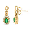 10K Yellow Gold Oval Cut Green Emerald 5x3 mm and 1/7 Cttw Round Diamond Dangle Earrings - Earrings - Custom Crafting Alliance, LLC