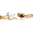 10K Yellow Gold Oval Ruby and 1/10 Cttw Diamond Bar Prong Set Bracelet (H-I Color, SI1-SI2 Clarity) - Size 7