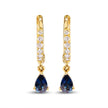 10K Yellow Gold Pear Blue Sapphire and 1/10 Cttw Diamond Drop and Dangle Huggy Hoop Earrings (H-I Color, I1-I2 Clarity) - Earrings - Custom Crafting Alliance, LLC