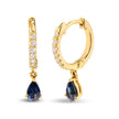 10K Yellow Gold Pear Blue Sapphire and 1/10 Cttw Diamond Drop and Dangle Huggy Hoop Earrings (H-I Color, I1-I2 Clarity) - Earrings - Custom Crafting Alliance, LLC