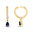 10K Yellow Gold Pear Blue Sapphire and 1/10 Cttw Diamond Drop and Dangle Huggy Hoop Earrings (H-I Color, I1-I2 Clarity) - Earrings - Custom Crafting Alliance, LLC
