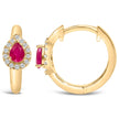 10K Yellow Gold Pear Cut Red Ruby 4x3 mm and 1/10 Cttw Round Diamond Huggy Earrings (I-J Color, I1-I2 Clarity) - Earrings - Custom Crafting Alliance, LLC