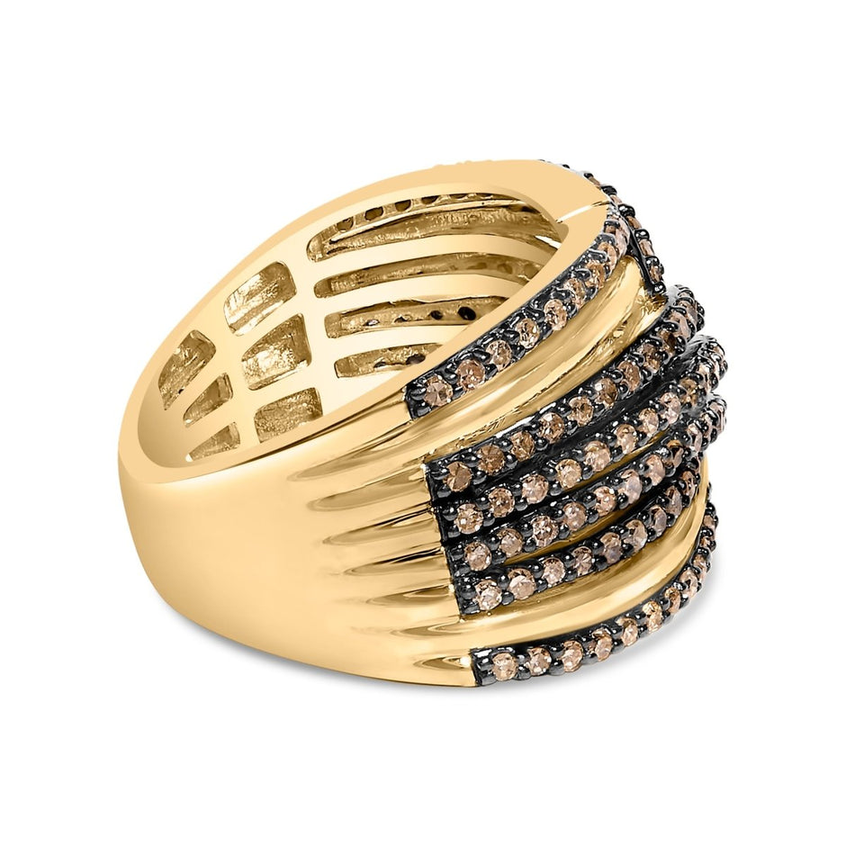 10K Yellow Gold Plated .925 Sterling Silver 1.0 Cttw Champagne Diamond Multi Row Cross Over Band Ring - Size 7 - Rings - Custom Crafting Alliance, LLC