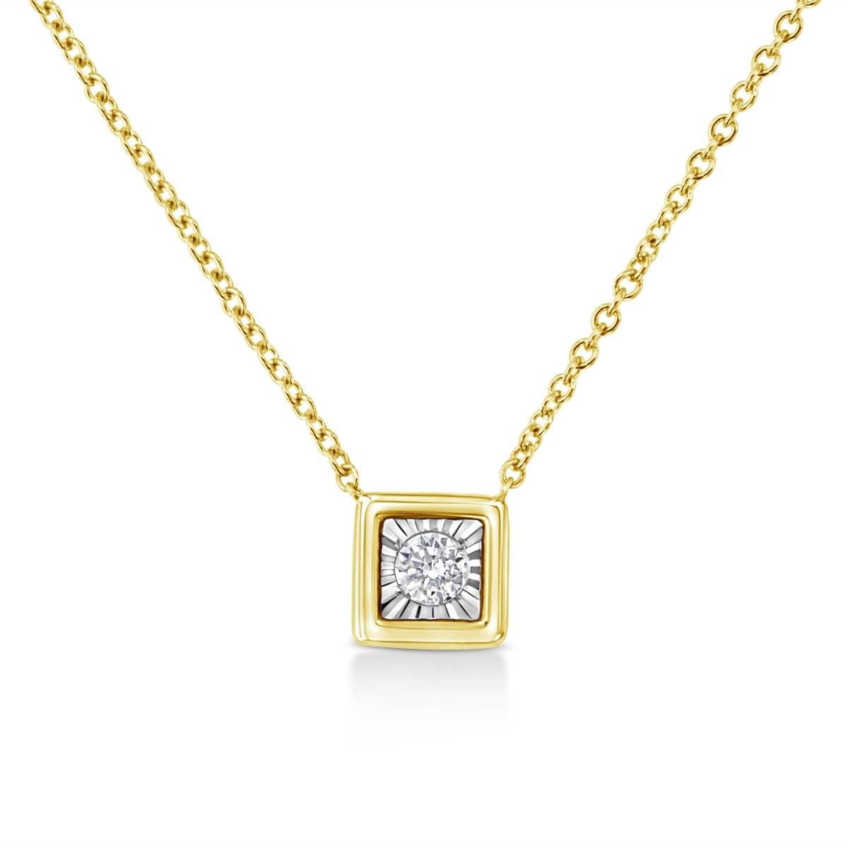 10K Yellow Gold Plated .925 Sterling Silver 1/10 Cttw Miracle Set Round Diamond Square Box Shape 18