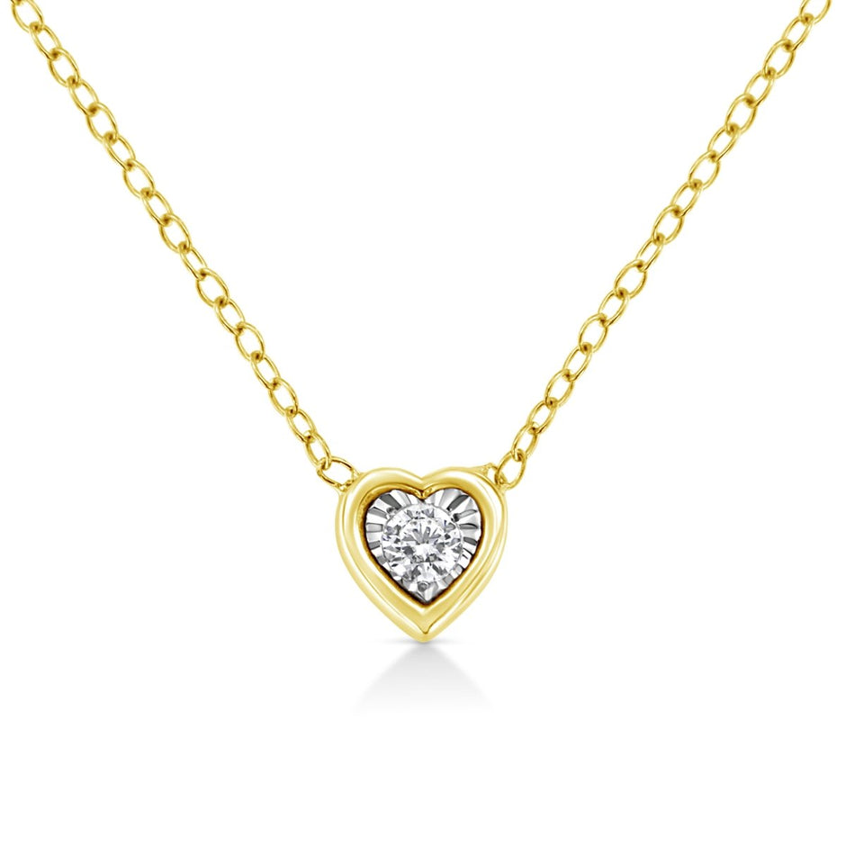 10K Yellow Gold Plated .925 Sterling Silver 1/10 Cttw Miracle Set Round Diamond Square Box Shape 18