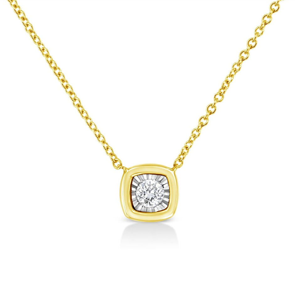10K Yellow Gold Plated .925 Sterling Silver 1/10 Cttw Miracle Set Round Diamond Square Box Shape 18