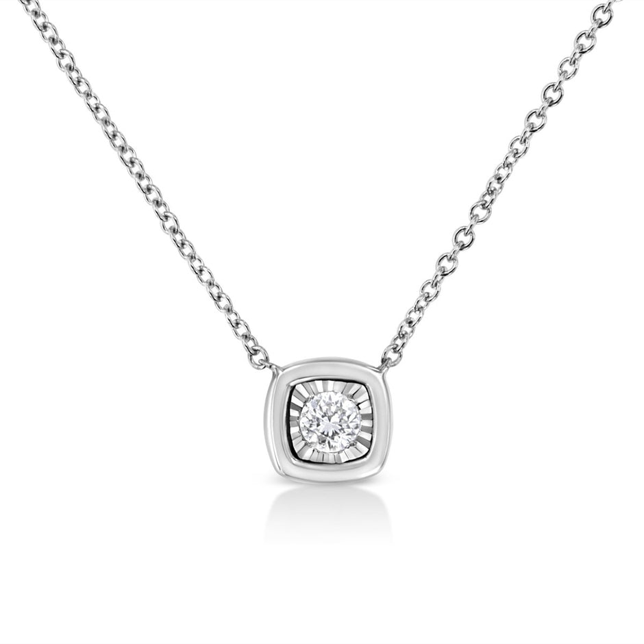 10K Yellow Gold Plated .925 Sterling Silver 1/10 Cttw Miracle Set Round Diamond Square Box Shape 18" Pendant Necklace (K-L Color, I2-I3 Clarity) - Necklaces - Custom Crafting Alliance, LLC