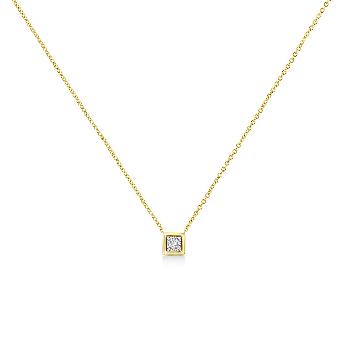 10K Yellow Gold Plated .925 Sterling Silver 1/10 Cttw Miracle Set Round Diamond Square Box Shape 18