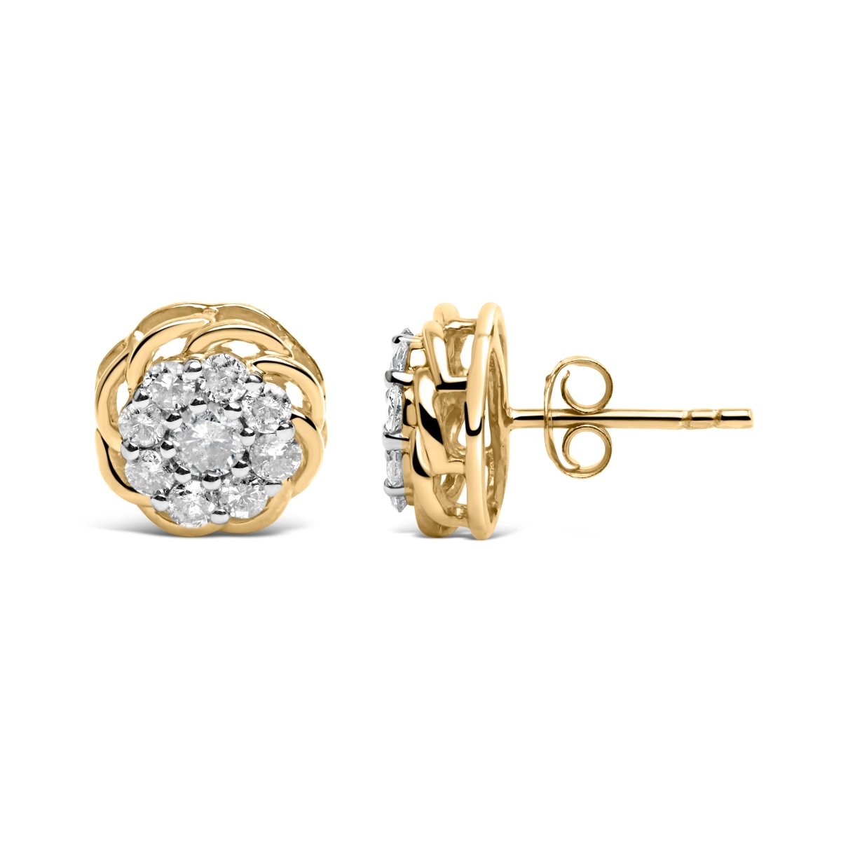 10K Yellow Gold Plated .925 Sterling Silver 1/2 Cttw Diamond Cluster Stud Earrings (J-K Color, I2-I3 Clarity) - Earrings - Custom Crafting Alliance, LLC
