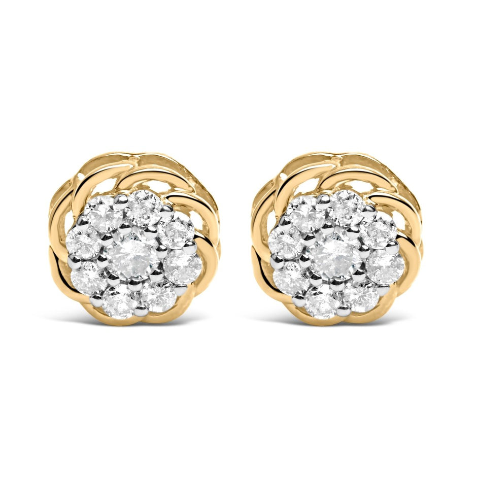 10K Yellow Gold Plated .925 Sterling Silver 1/2 Cttw Diamond Cluster Stud Earrings (J-K Color, I2-I3 Clarity) - Earrings - Custom Crafting Alliance, LLC