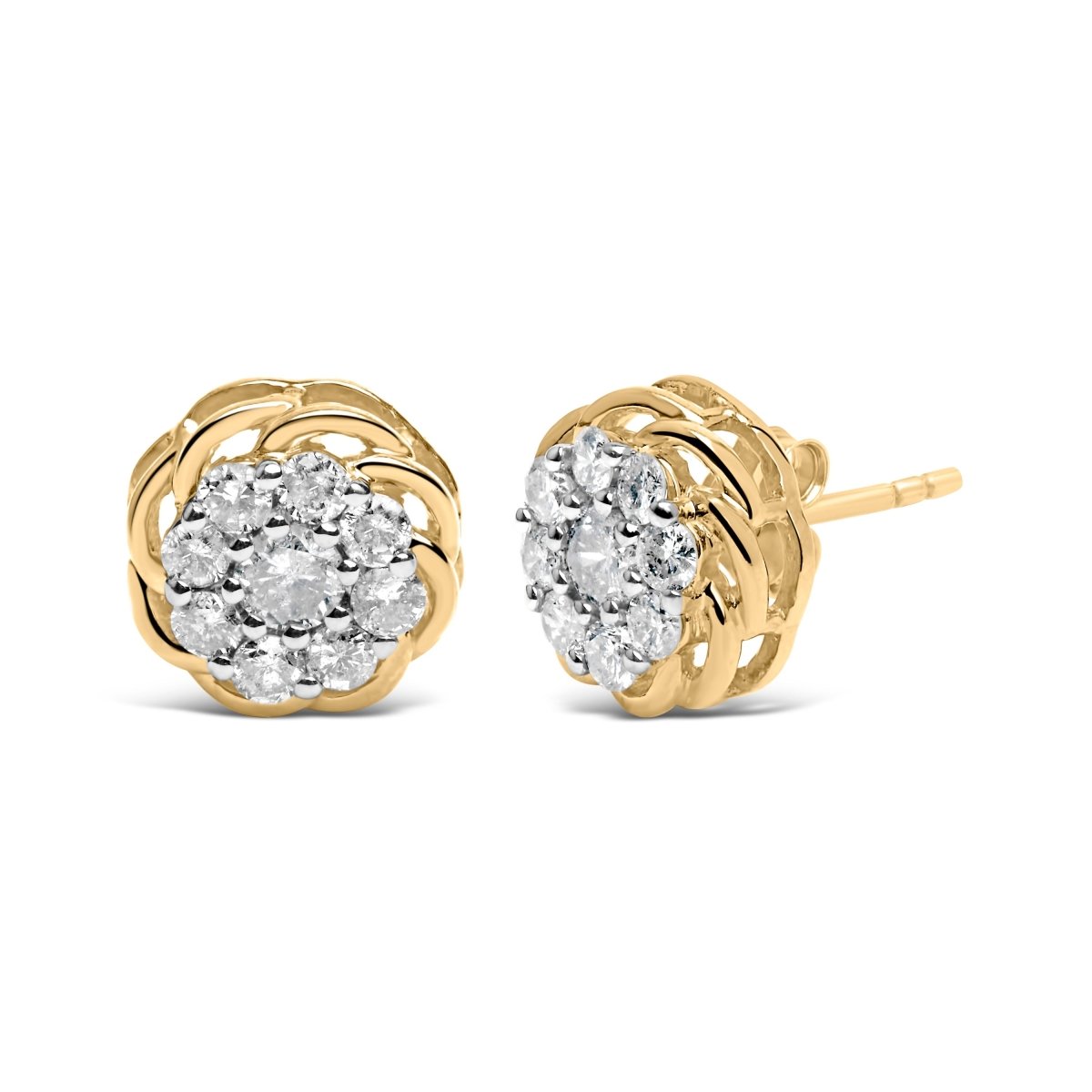 10K Yellow Gold Plated .925 Sterling Silver 1/2 Cttw Diamond Cluster Stud Earrings (J-K Color, I2-I3 Clarity) - Earrings - Custom Crafting Alliance, LLC