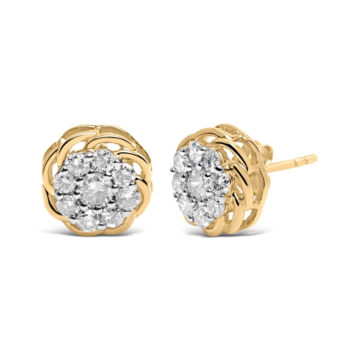 10K Yellow Gold Plated .925 Sterling Silver 1/2 Cttw Diamond Cluster Stud Earrings (J-K Color, I2-I3 Clarity) - Earrings - Custom Crafting Alliance, LLC