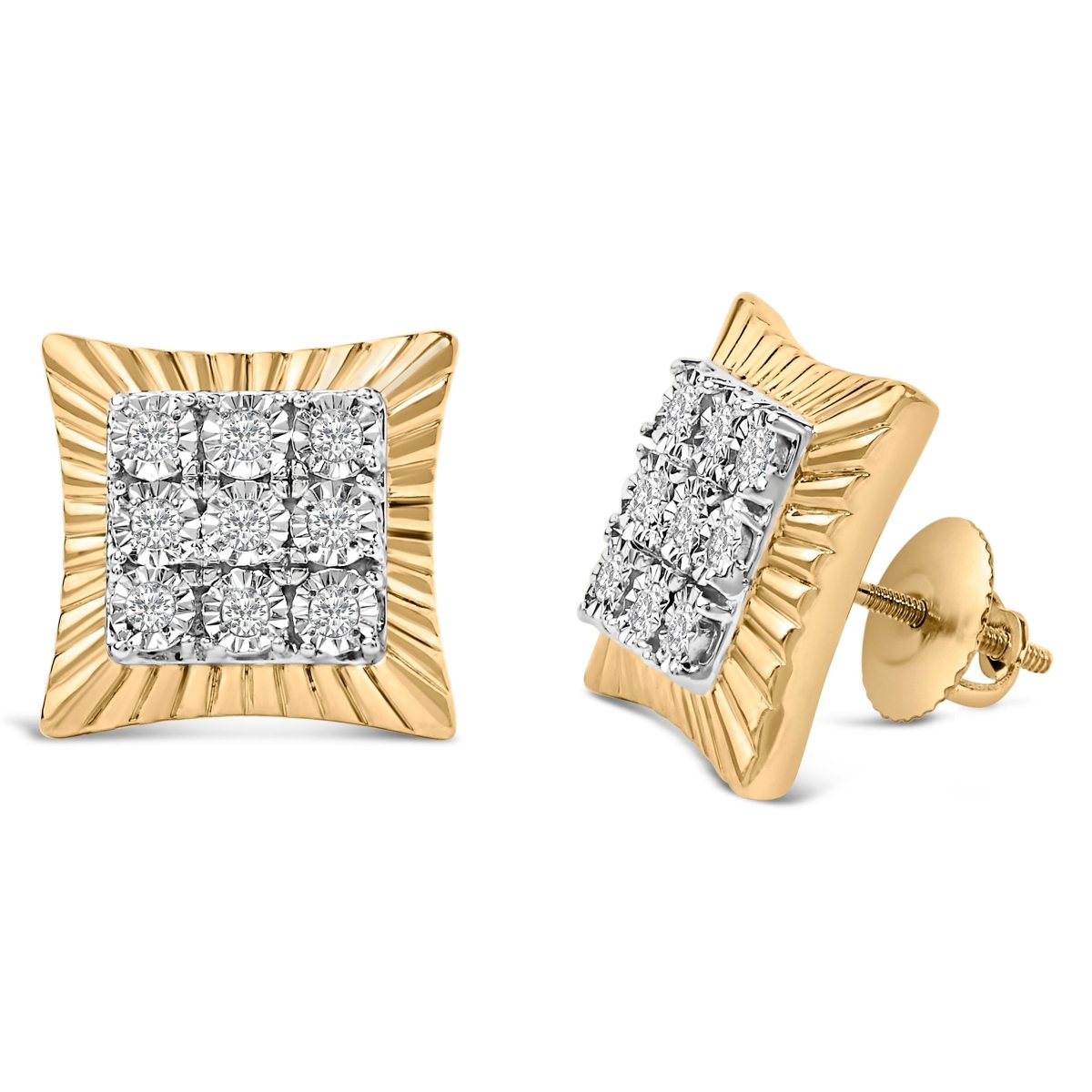 10K Yellow Gold Plated .925 Sterling Silver 1/4 Cttw Diamond Textured Halo Stud Earrings - Earrings - Custom Crafting Alliance, LLC
