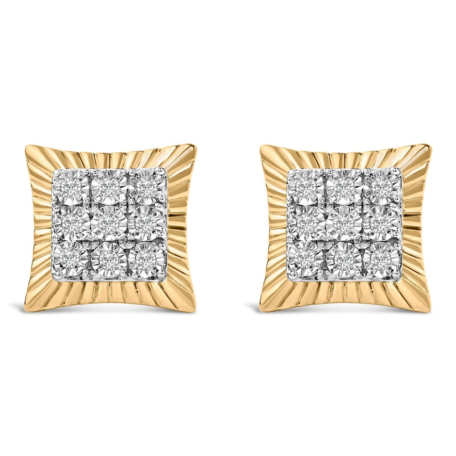 10K Yellow Gold Plated .925 Sterling Silver 1/4 Cttw Diamond Textured Halo Stud Earrings - Earrings - Custom Crafting Alliance, LLC