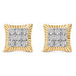 10K Yellow Gold Plated .925 Sterling Silver 1/4 Cttw Diamond Textured Halo Stud Earrings - Earrings - Custom Crafting Alliance, LLC