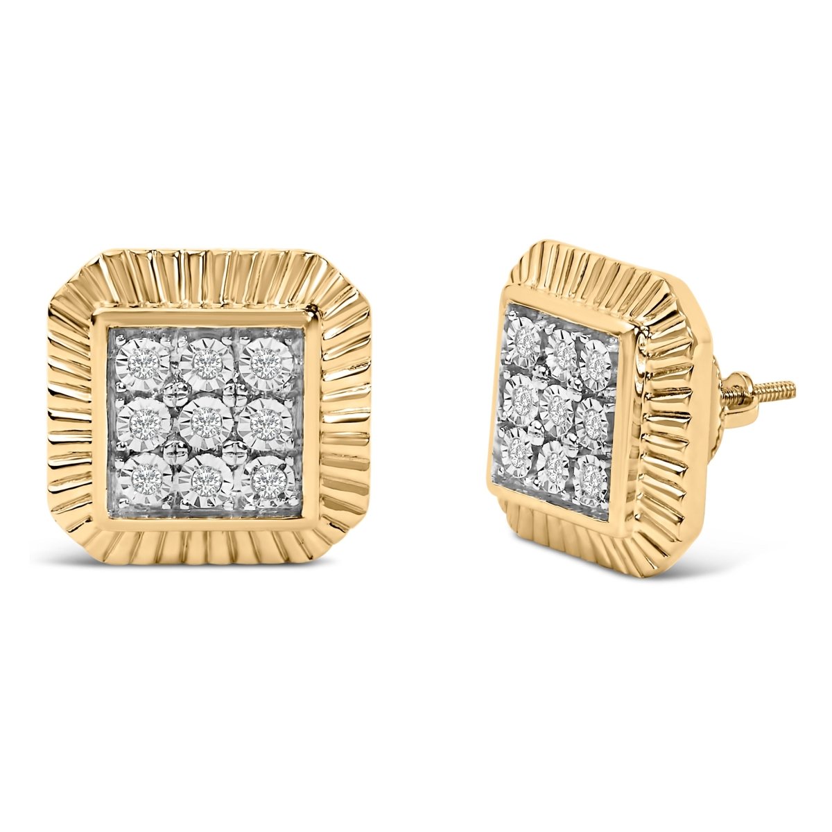 10K Yellow Gold Plated .925 Sterling Silver 1/6 Cttw Diamond Textured Halo Stud Earrings - Earrings - Custom Crafting Alliance, LLC