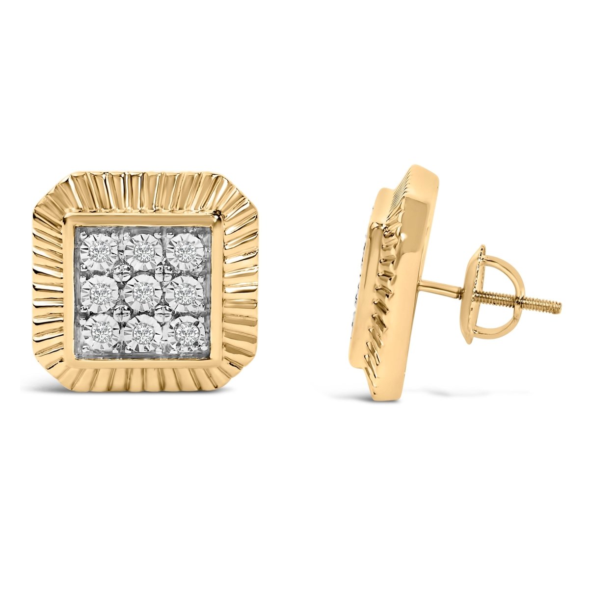 10K Yellow Gold Plated .925 Sterling Silver 1/6 Cttw Diamond Textured Halo Stud Earrings - Earrings - Custom Crafting Alliance, LLC