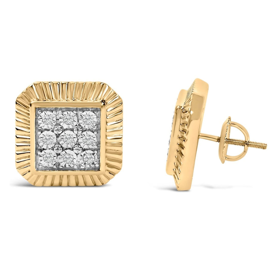 10K Yellow Gold Plated .925 Sterling Silver 1/6 Cttw Diamond Textured Halo Stud Earrings - Earrings - Custom Crafting Alliance, LLC