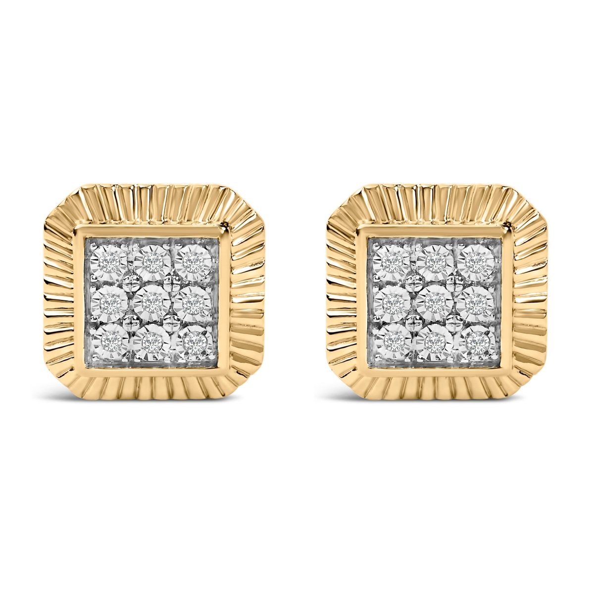 10K Yellow Gold Plated .925 Sterling Silver 1/6 Cttw Diamond Textured Halo Stud Earrings - Earrings - Custom Crafting Alliance, LLC