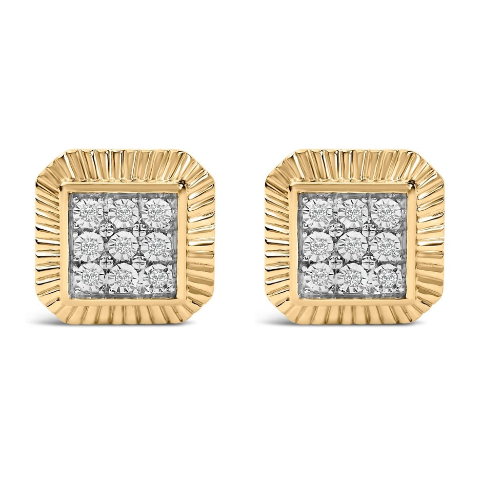 10K Yellow Gold Plated .925 Sterling Silver 1/6 Cttw Diamond Textured Halo Stud Earrings - Earrings - Custom Crafting Alliance, LLC