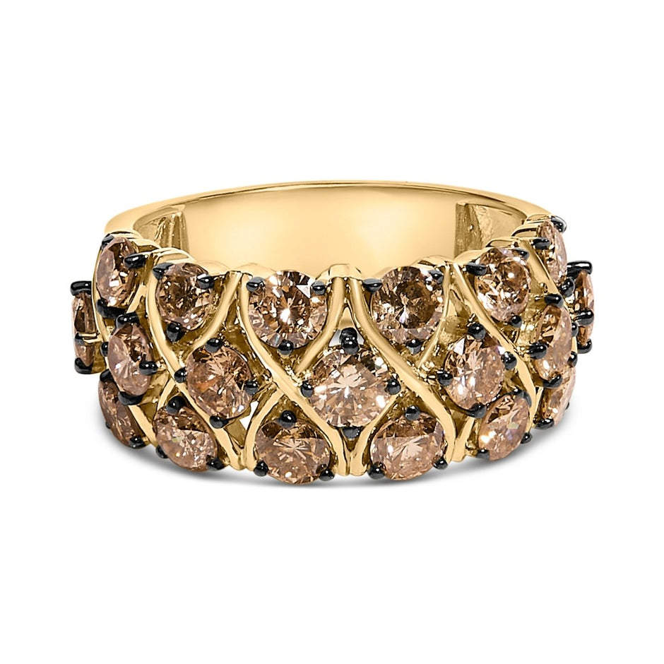 10K Yellow Gold Plated .925 Sterling Silver 3.0 Cttw Champagne Diamond Multi Lattice Band Ring - Size 7 - Rings - Custom Crafting Alliance, LLC