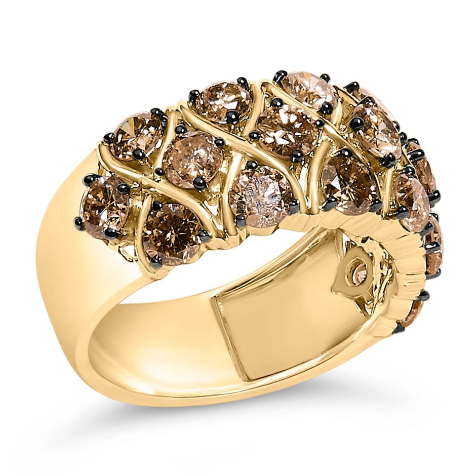 10K Yellow Gold Plated .925 Sterling Silver 3.0 Cttw Champagne Diamond Multi Lattice Band Ring - Size 7 - Rings - Custom Crafting Alliance, LLC
