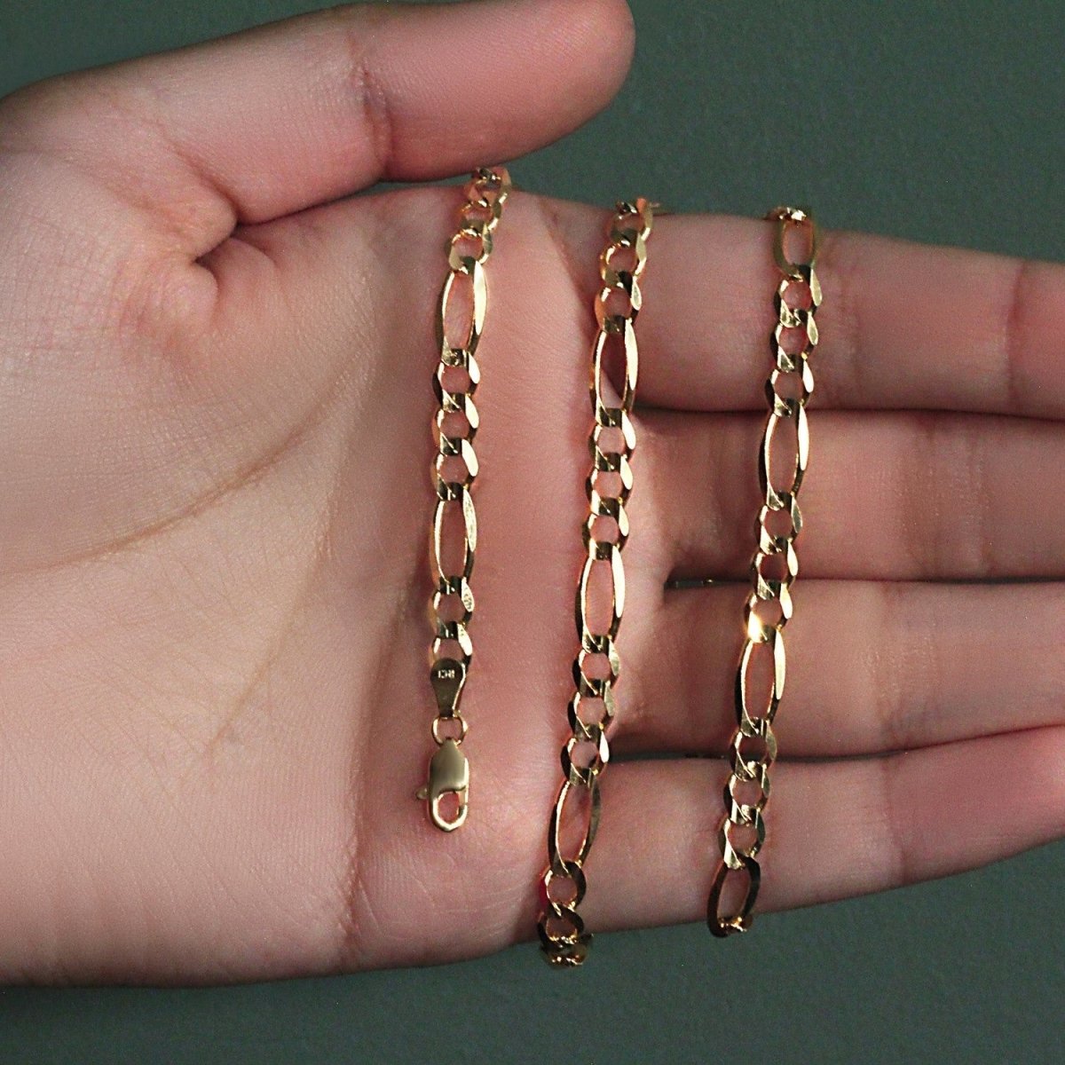 10K Yellow Gold Solid Figaro Chain (4.50 mm) - Necklaces - Custom Crafting Alliance, LLC