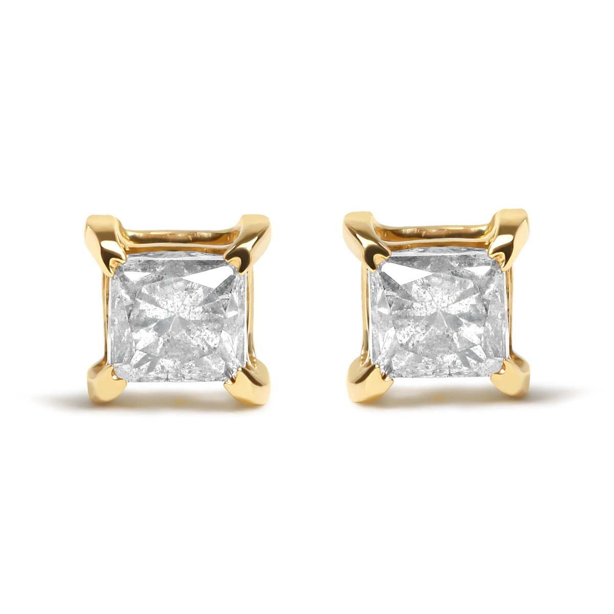 10K Yellow Plated .925 Sterling Silver 5/8 Cttw Princess Cut Diamond Push-Back 4-Prong Classic Stud (J-K Color, I2-I3 Clarity) - Earrings - Custom Crafting Alliance, LLC