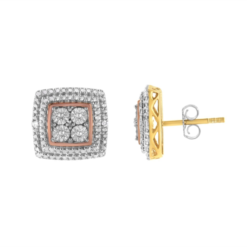 10K Yellow, White, and Rose Gold Plated Sterling Silver Diamond Accent Earrings (I-J Clarity, I3 Color) - Earrings - Custom Crafting Alliance, LLC