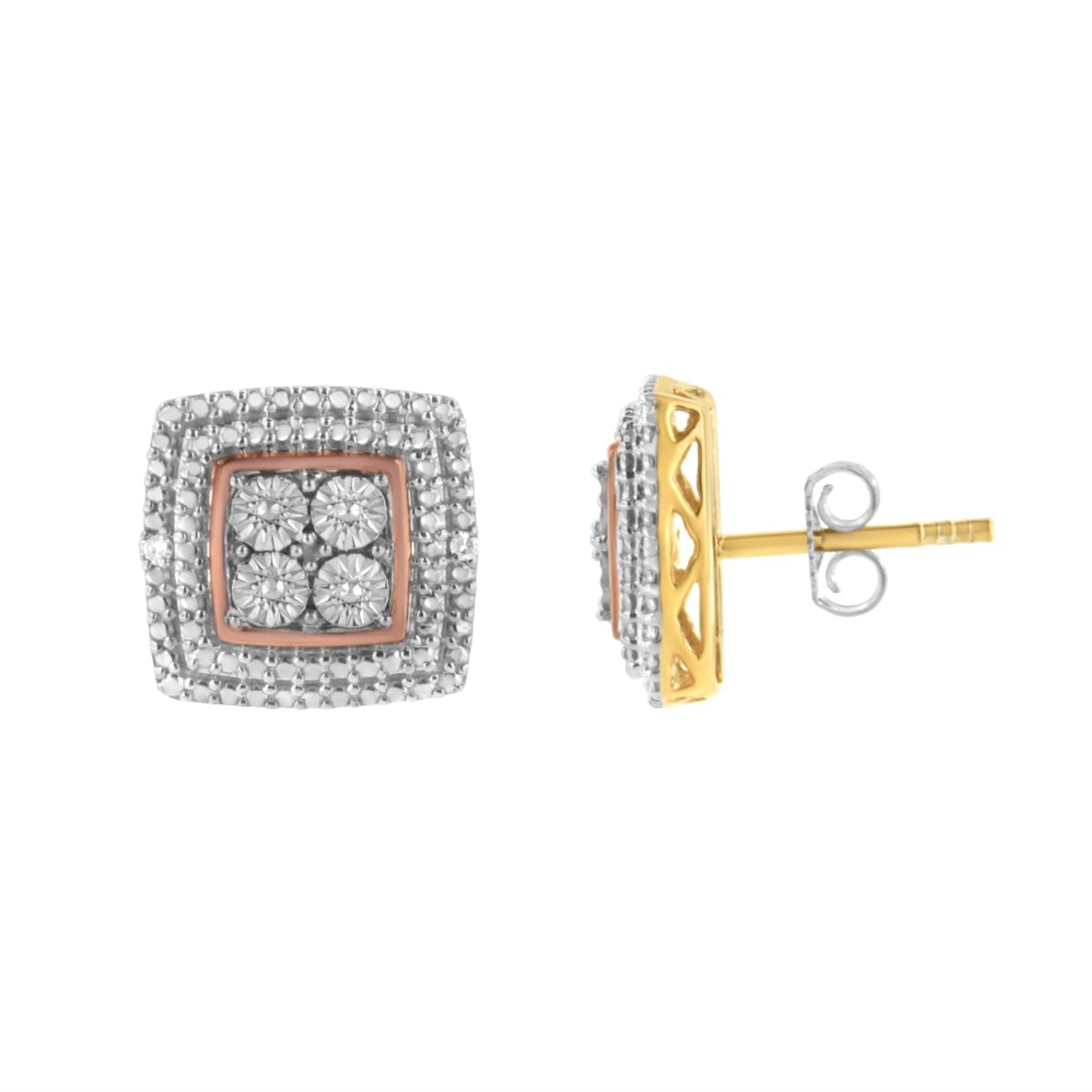 10K Yellow, White, and Rose Gold Plated Sterling Silver Diamond Accent Earrings (I-J Clarity, I3 Color) - Earrings - Custom Crafting Alliance, LLC