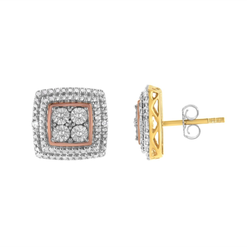 10K Yellow, White, and Rose Gold Plated Sterling Silver Diamond Accent Earrings (I-J Clarity, I3 Color) - Earrings - Custom Crafting Alliance, LLC