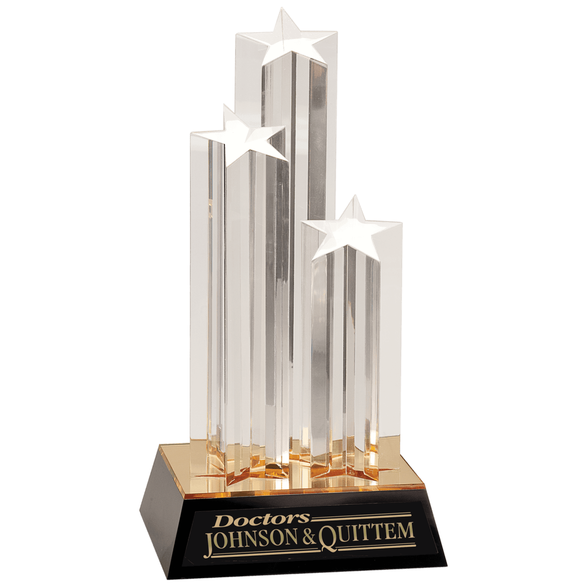 11 3/4 Clear Triple Star Column Premium Acrylic With Gold/Black Base - Award - Custom Crafting Alliance, LLC